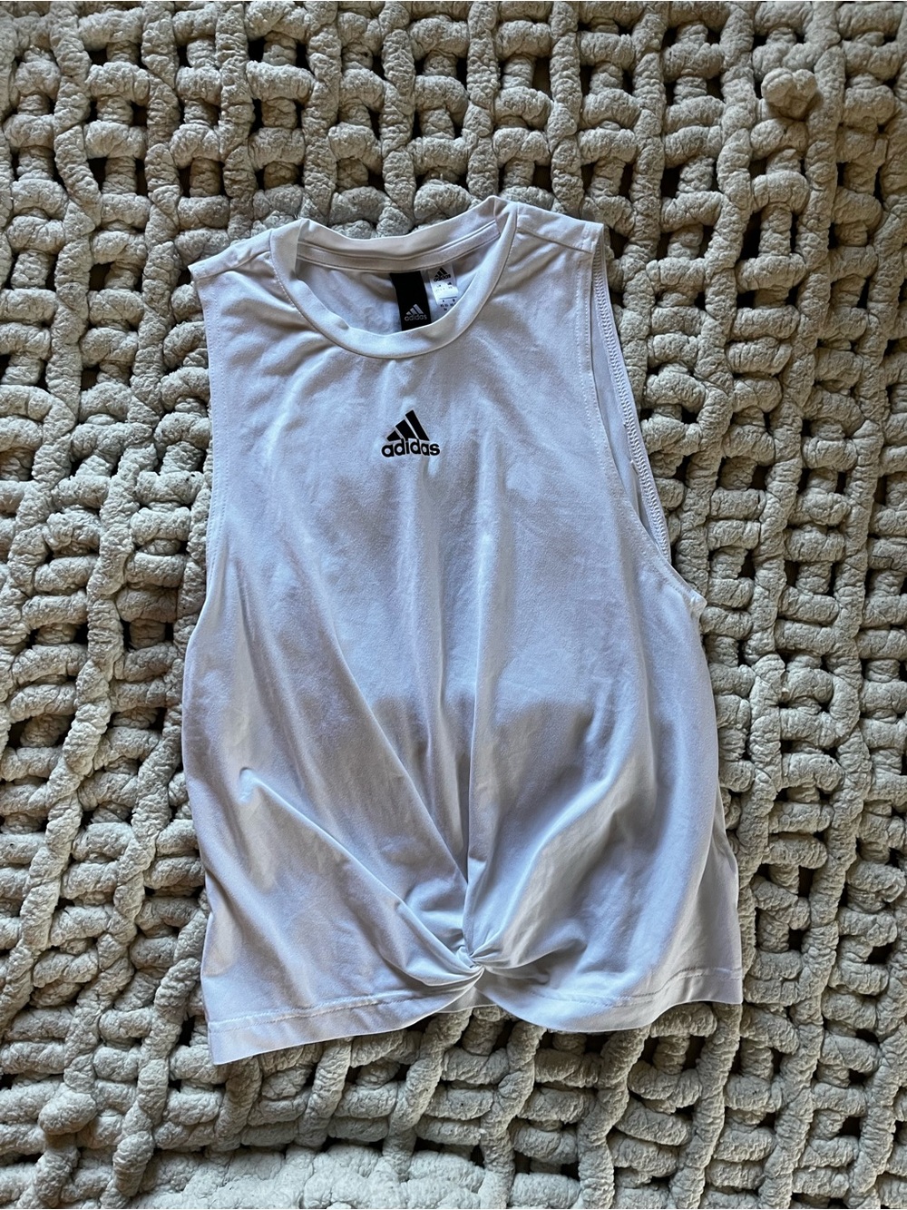 adidas White Knot Front Sleeveless Training Tank